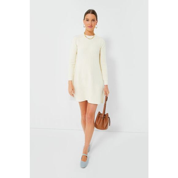 NWT Pomander Place Cream Ribbed Ainsley Knit Effortless Preppy Sweater Dress L - Picture 1 of 10